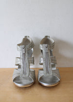 MICHAEL Michael Kors Berkley T-Strap Metallic Silver Heels | Size 9M