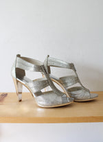 MICHAEL Michael Kors Berkley T-Strap Metallic Silver Heels | Size 9M
