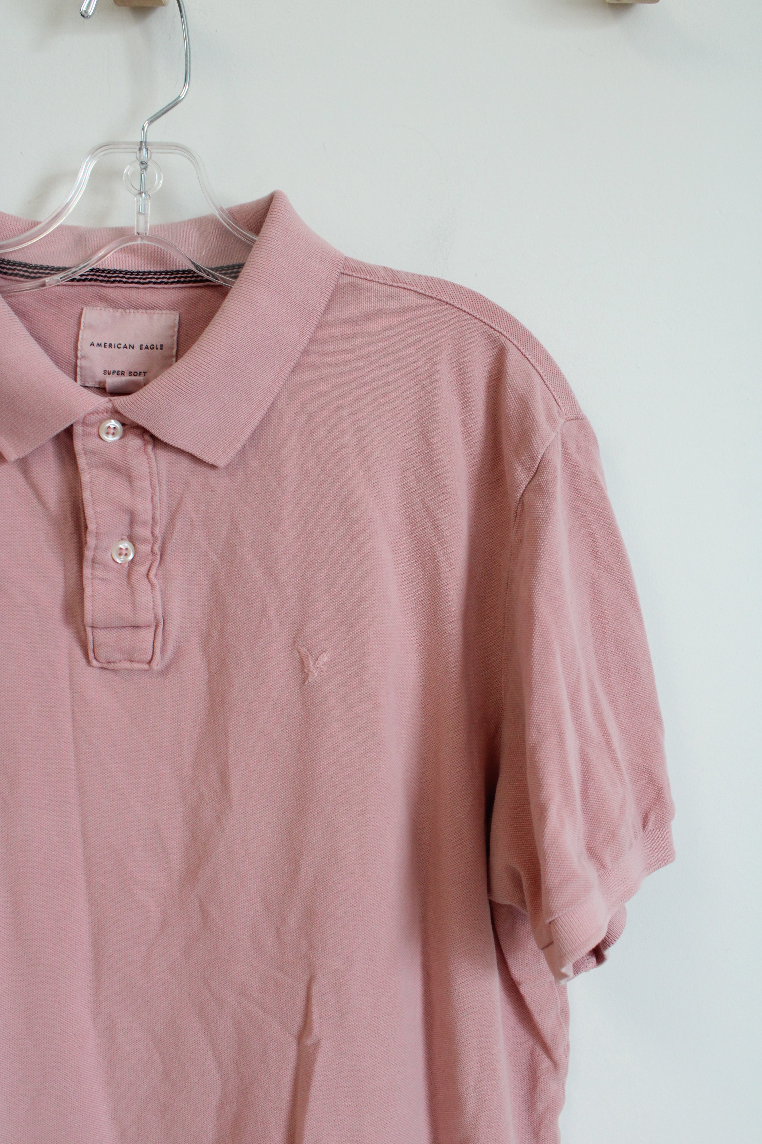 American Eagle Super Soft Pink Polo Shirt | L