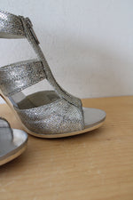 MICHAEL Michael Kors Berkley T-Strap Metallic Silver Heels | Size 9M