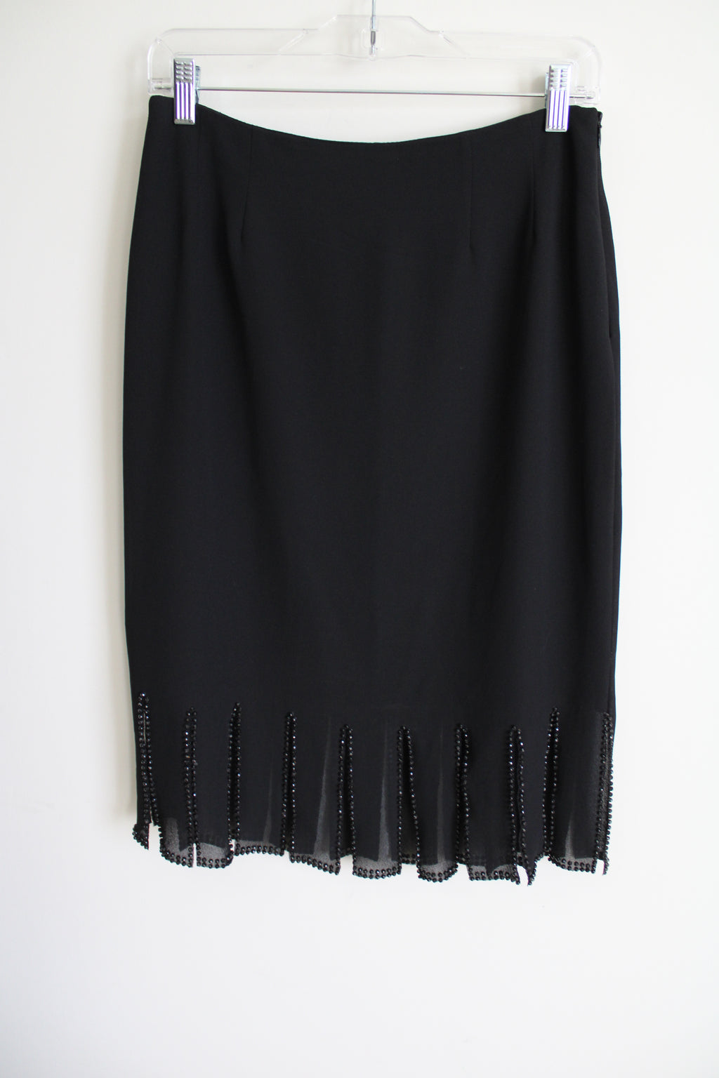 Dressbarn Black Beaded Fringe Bottom Black Skirt | 6