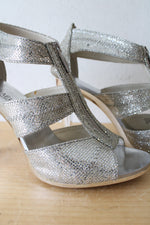 MICHAEL Michael Kors Berkley T-Strap Metallic Silver Heels | Size 9M