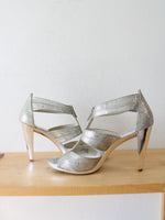MICHAEL Michael Kors Berkley T-Strap Metallic Silver Heels | Size 9M