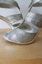 MICHAEL Michael Kors Berkley T-Strap Metallic Silver Heels | Size 9M