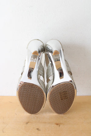 MICHAEL Michael Kors Berkley T-Strap Metallic Silver Heels | Size 9M