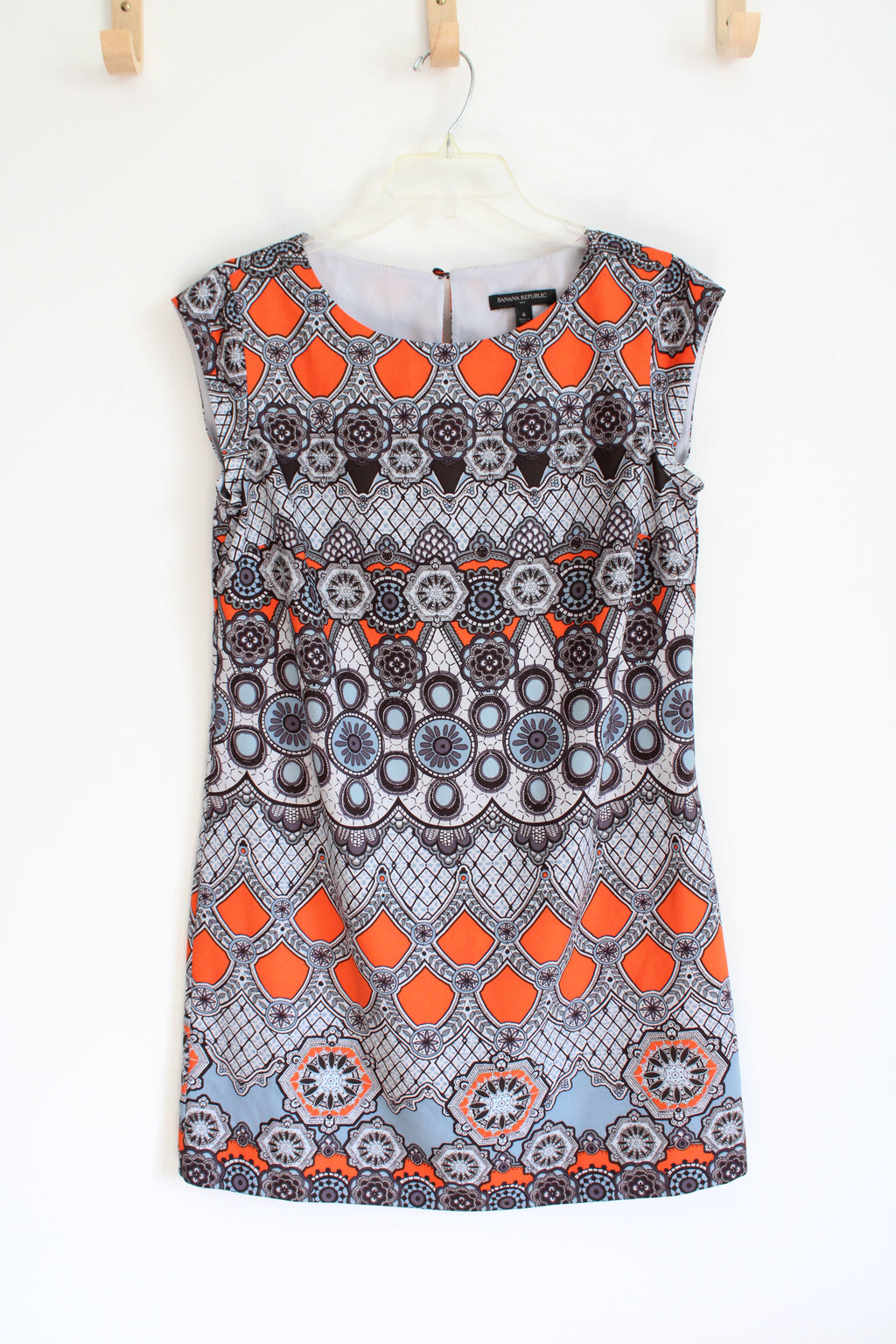 Banana Republic Orange Blue & Gray Patterned Cap Sleeved Dress | 6