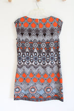 Banana Republic Orange Blue & Gray Patterned Cap Sleeved Dress | 6