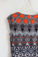 Banana Republic Orange Blue & Gray Patterned Cap Sleeved Dress | 6