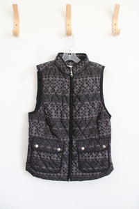 Croft & Barrow Black & Gray Patterned Full Zip Vest | S Petite