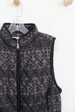 Croft & Barrow Black & Gray Patterned Full Zip Vest | S Petite