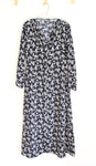 Navy & White Floral Long Sleeved Button Down Dress | M