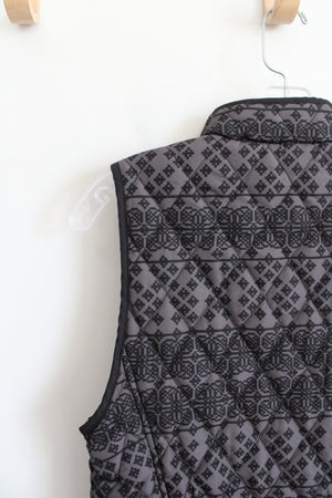 Croft & Barrow Black & Gray Patterned Full Zip Vest | S Petite