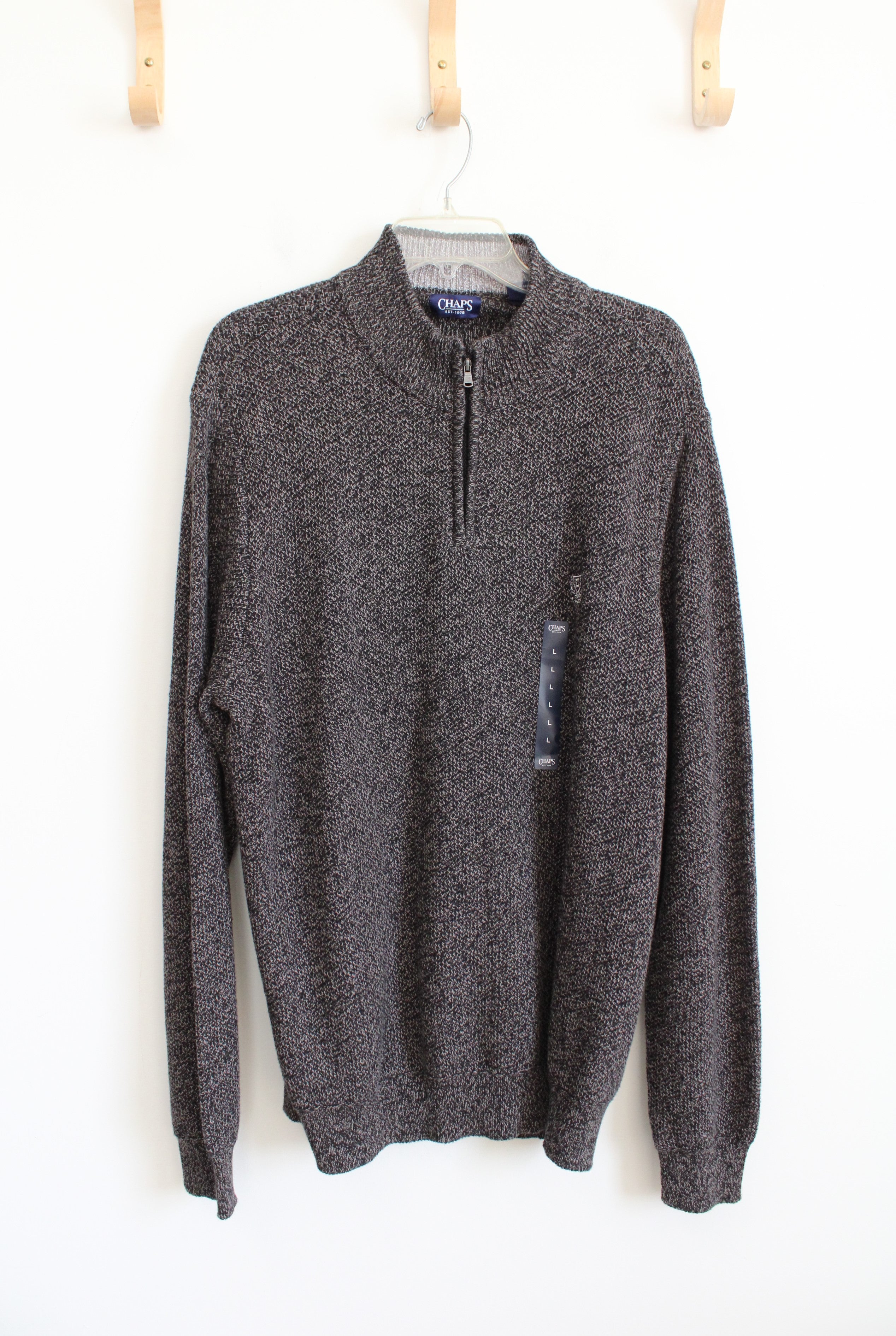 NEW Chaps Black & Gray Quarter Zip Sweater | L