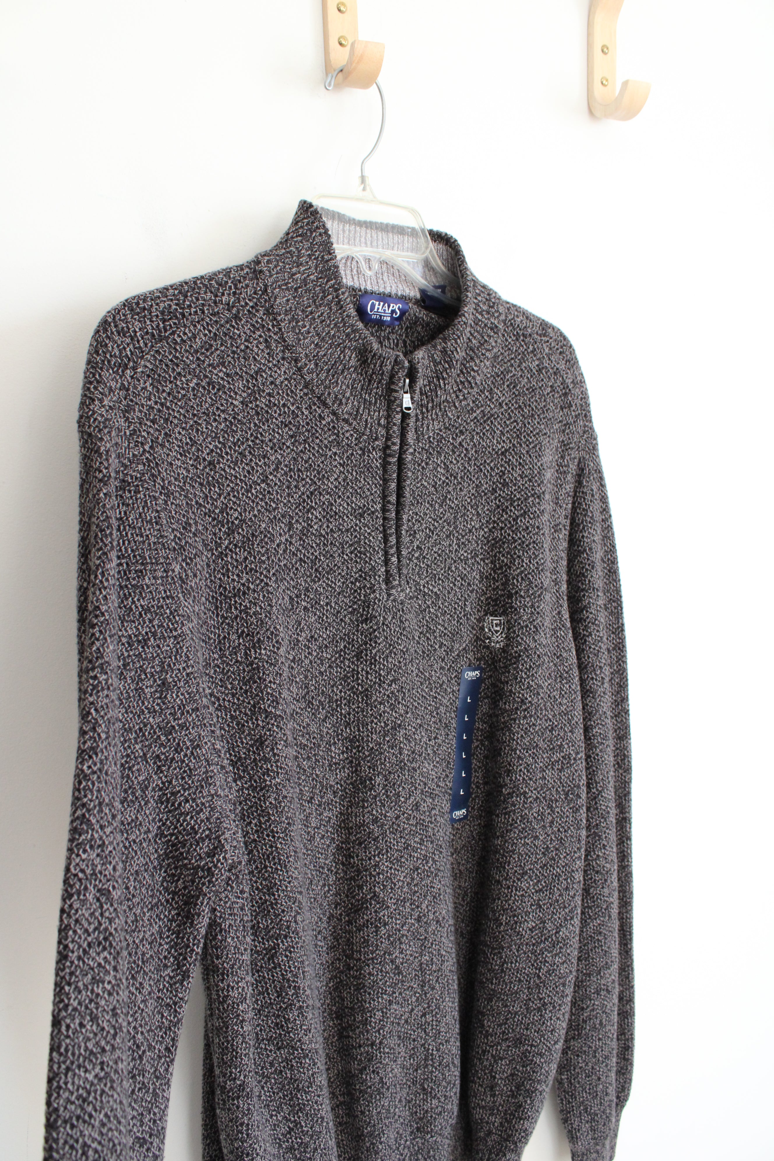 NEW Chaps Black & Gray Quarter Zip Sweater | L