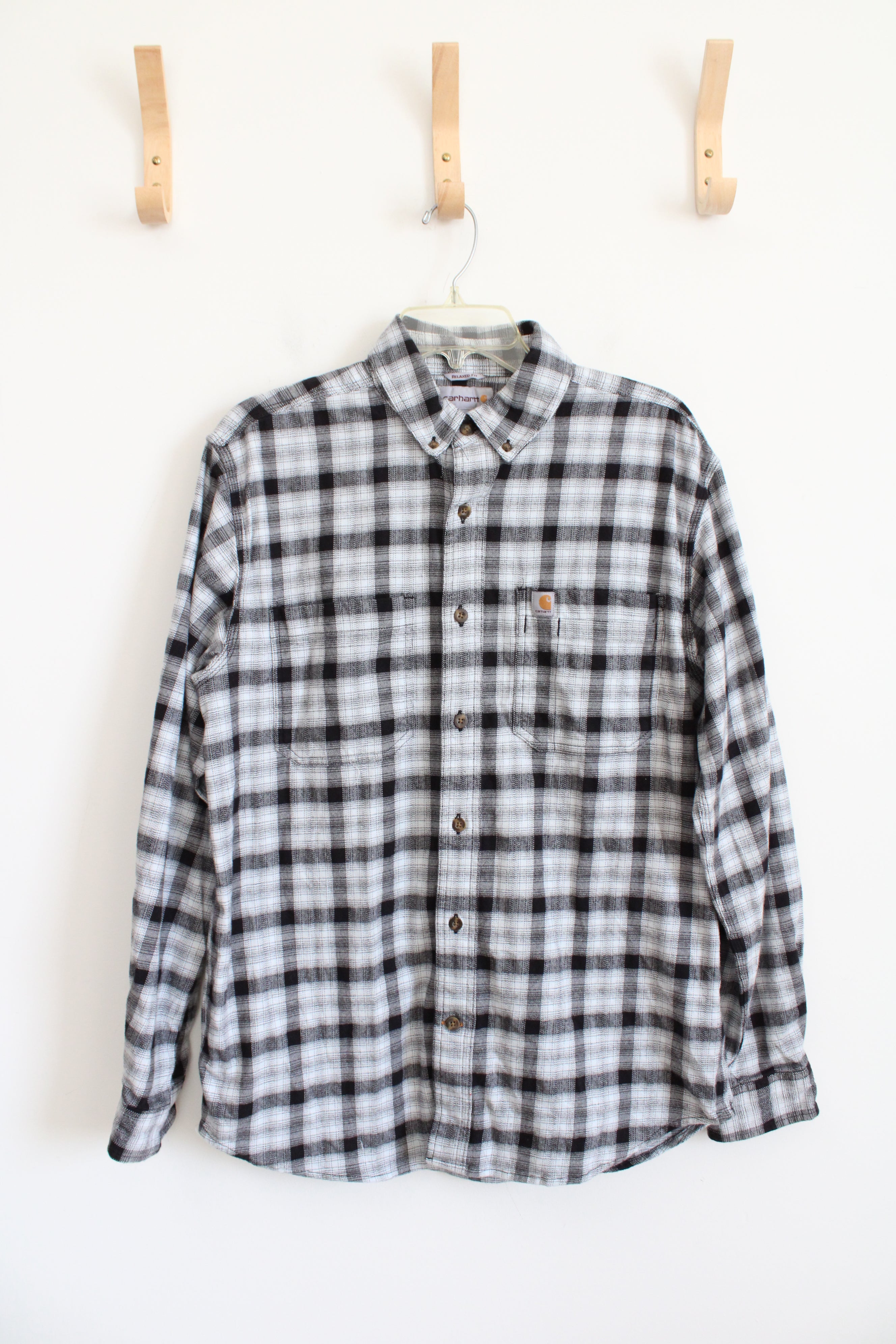 Carhartt Relaxed Fit Black & Gray Plaid Flannel Shirt | M