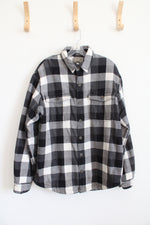 Duluth Trading Co. Black & White Plaid Fleece Lined Flannel | M