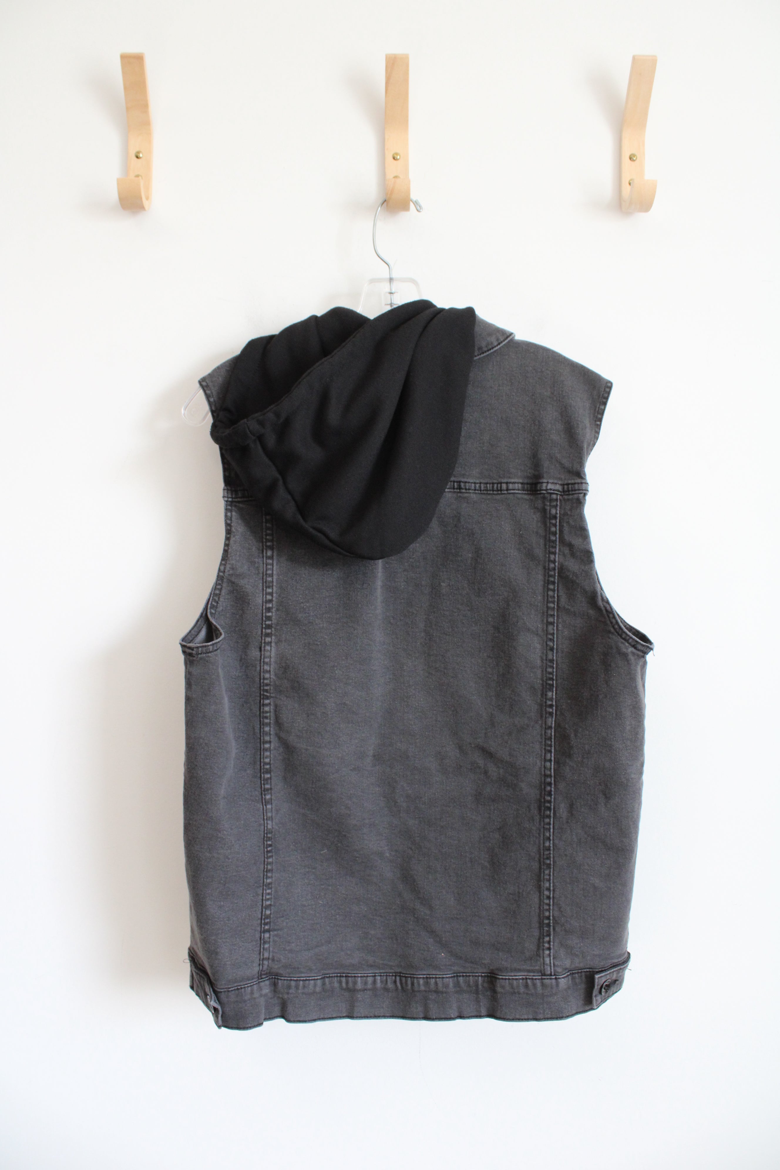 Hot Topic Black Denim Hooded Vest | L