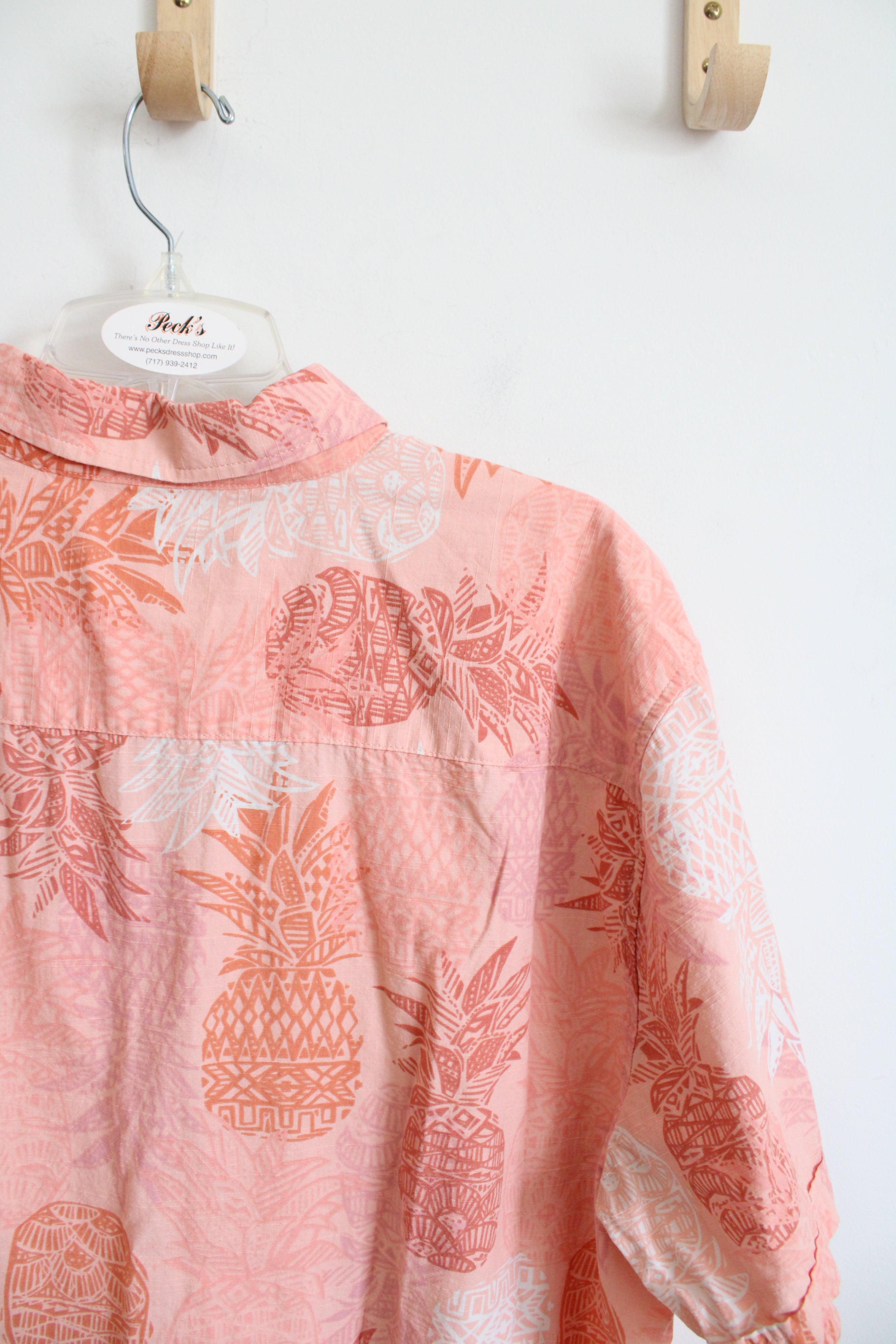 Oliver & Burke Peach Pink Pineapple Patterned Button Down Short Sleeved Shirt | XXL