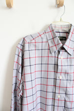 Orvis Gray Navy & Red Plaid Long Sleeved Button Down Shirt | M