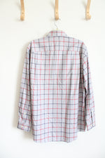 Orvis Gray Navy & Red Plaid Long Sleeved Button Down Shirt | M