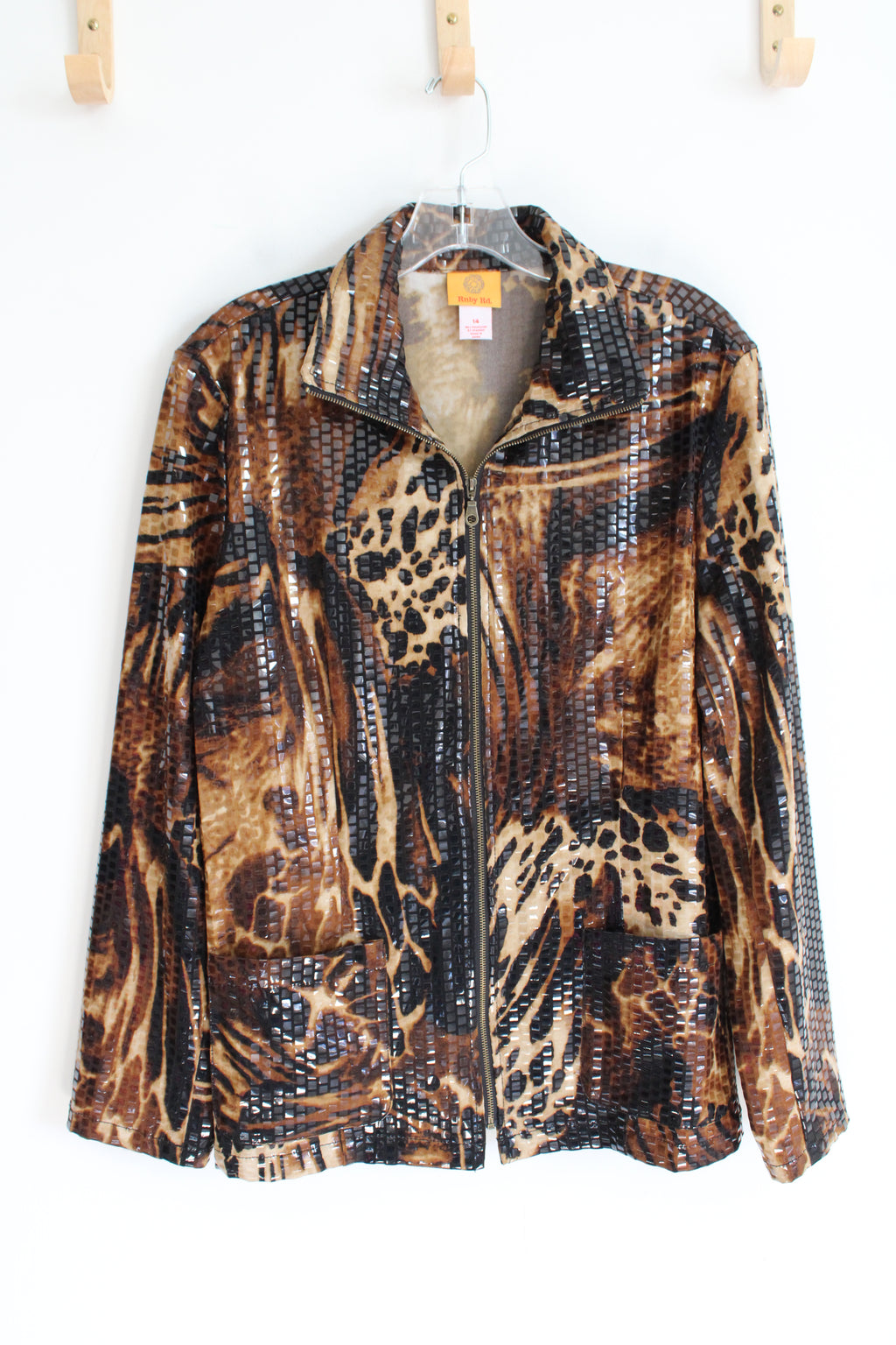 Ruby Rd. Brown Animal Print Textured Lightweight Jacket | 14