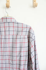 Orvis Gray Navy & Red Plaid Long Sleeved Button Down Shirt | M