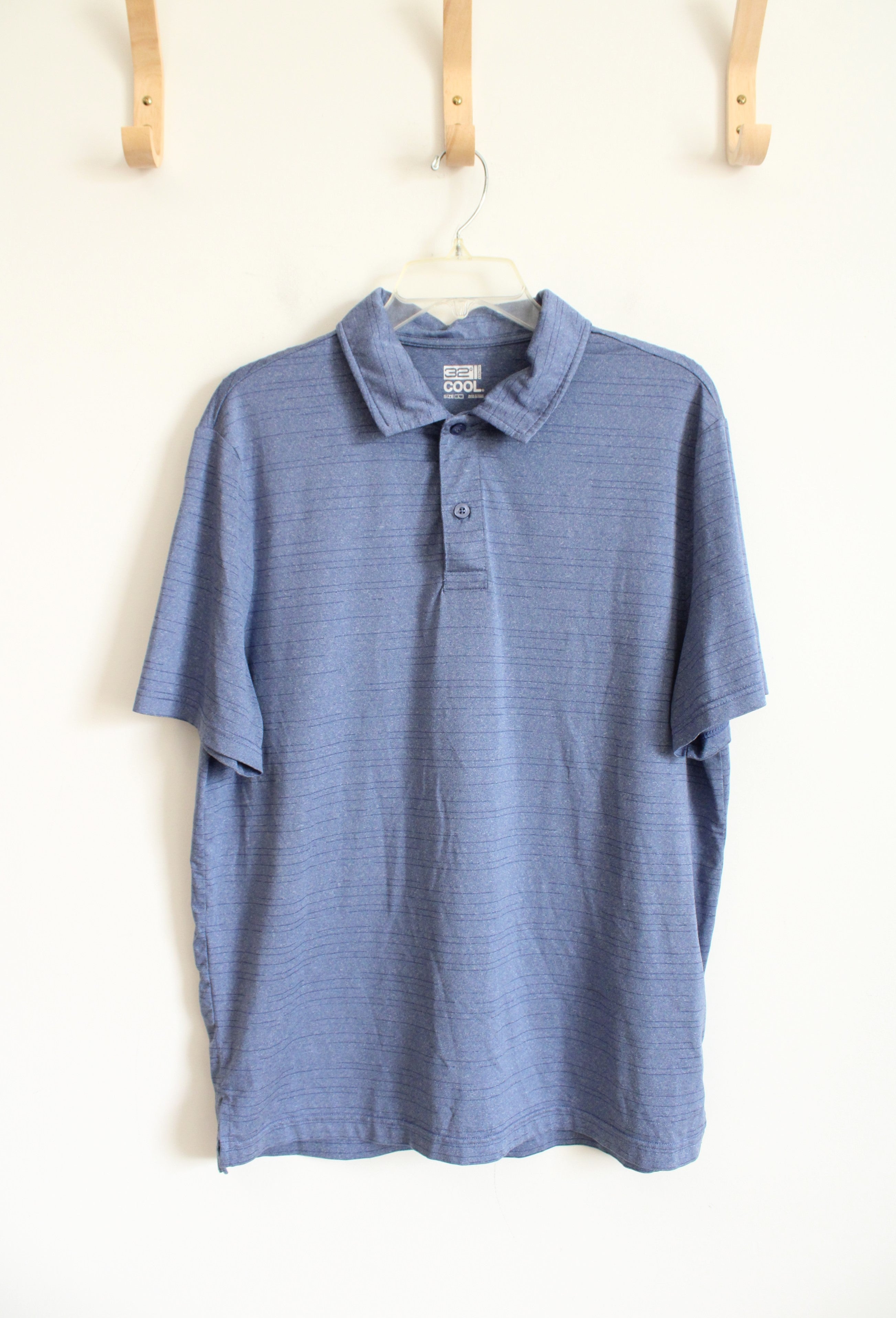 32 Degrees Cool Blue Striped Polo Shirt | L