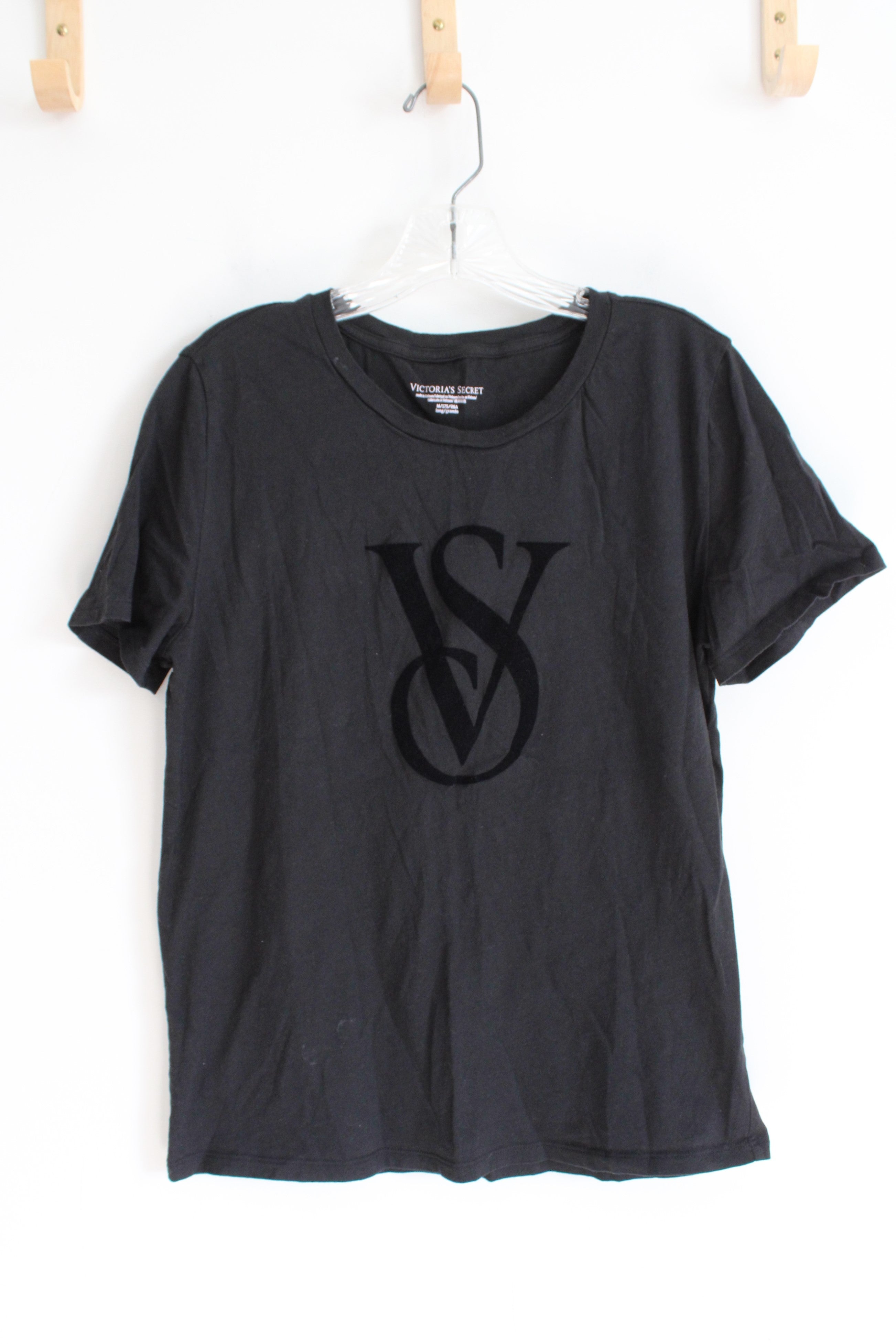 Victoria's Secret Black Velvet Logo Cotton Top | M Long