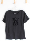 Victoria's Secret Black Velvet Logo Cotton Top | M Long