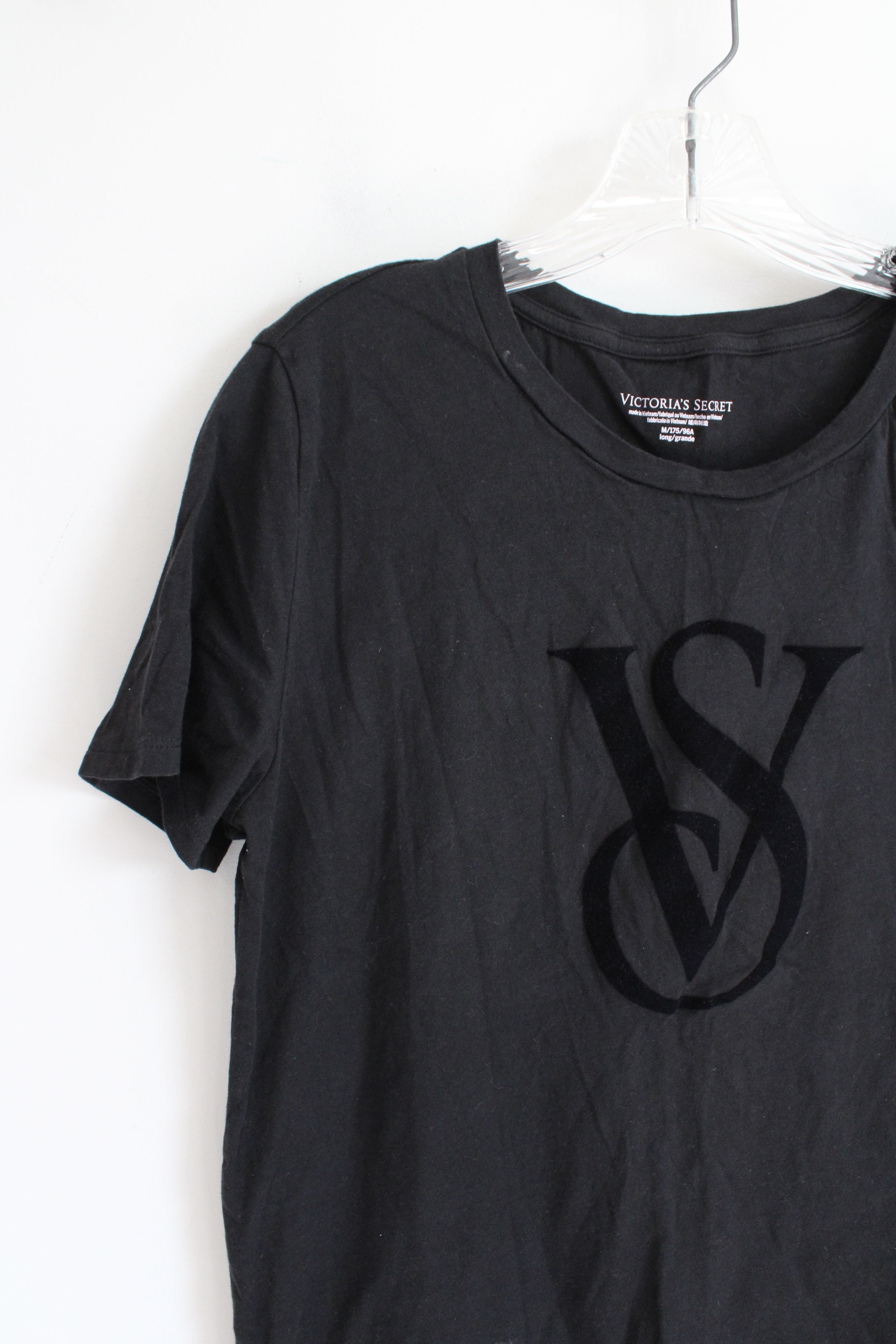 Victoria's Secret Black Velvet Logo Cotton Top | M Long