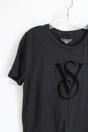 Victoria's Secret Black Velvet Logo Cotton Top | M Long