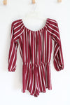 Forever 21 Maroon & White Striped Long Sleeved Romper | M