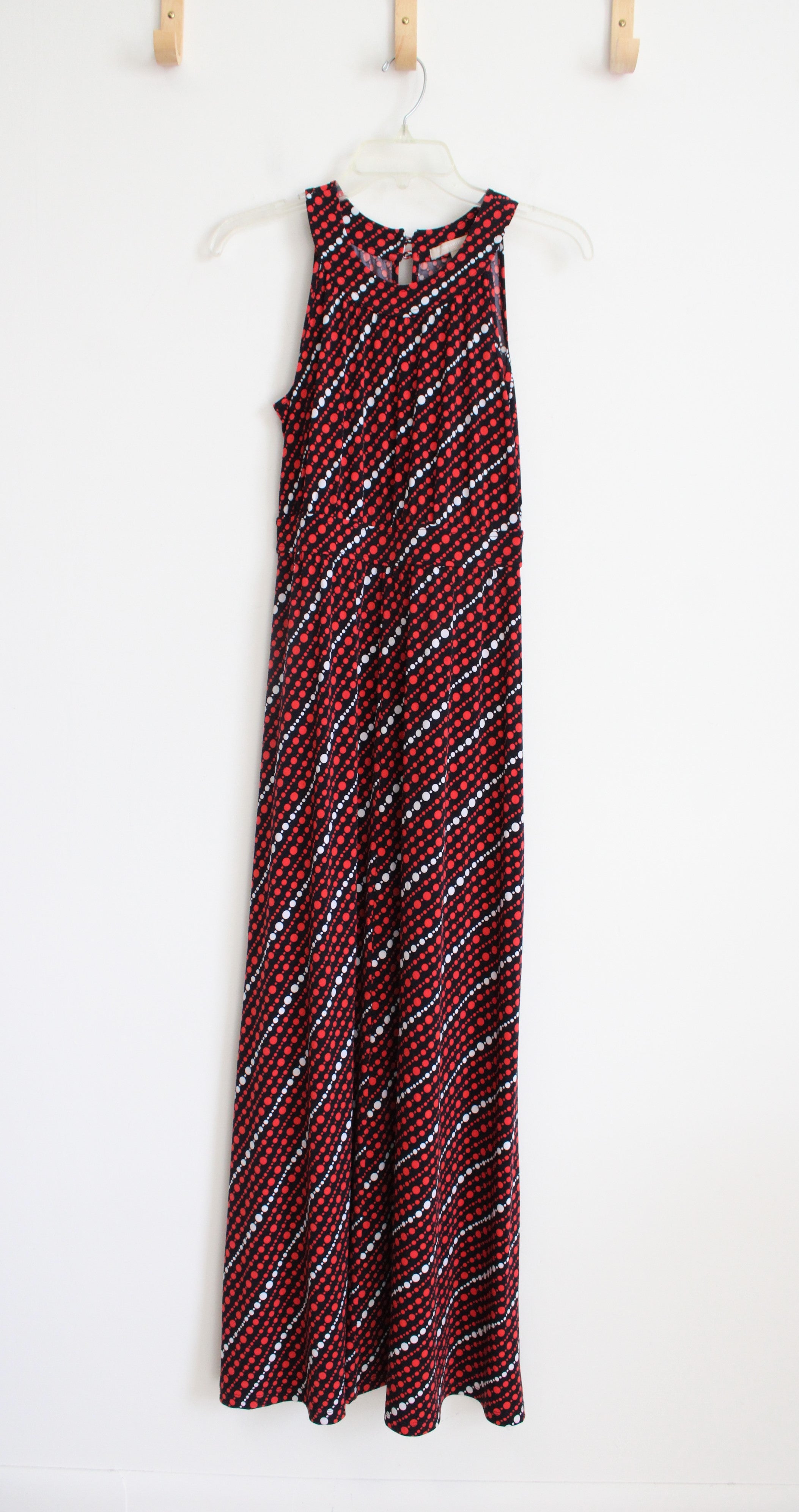 Banana Republic Red & White Dotted Black Maxi Dress | XS