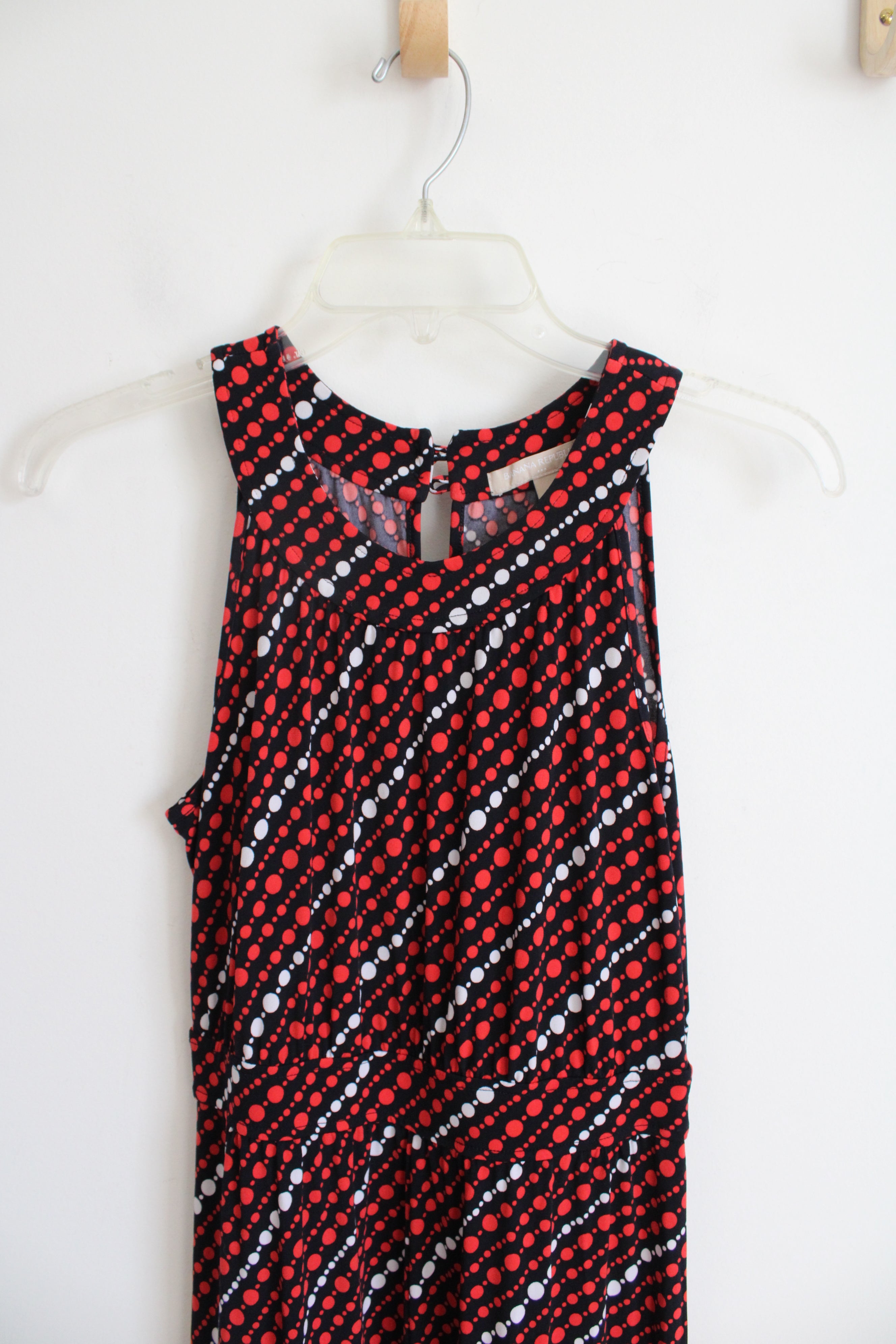 Banana Republic Red & White Dotted Black Maxi Dress | XS