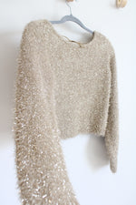 By Anthropologie Eyelash Crop Shimmer Sweater | XXS