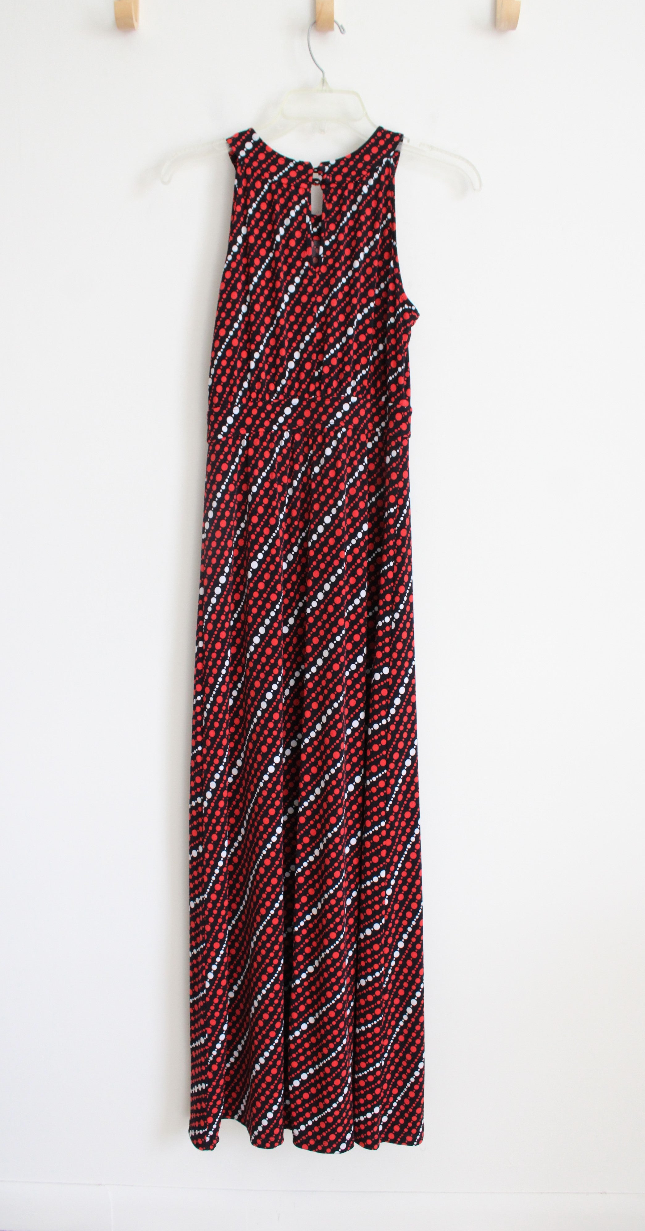 Banana Republic Red & White Dotted Black Maxi Dress | XS