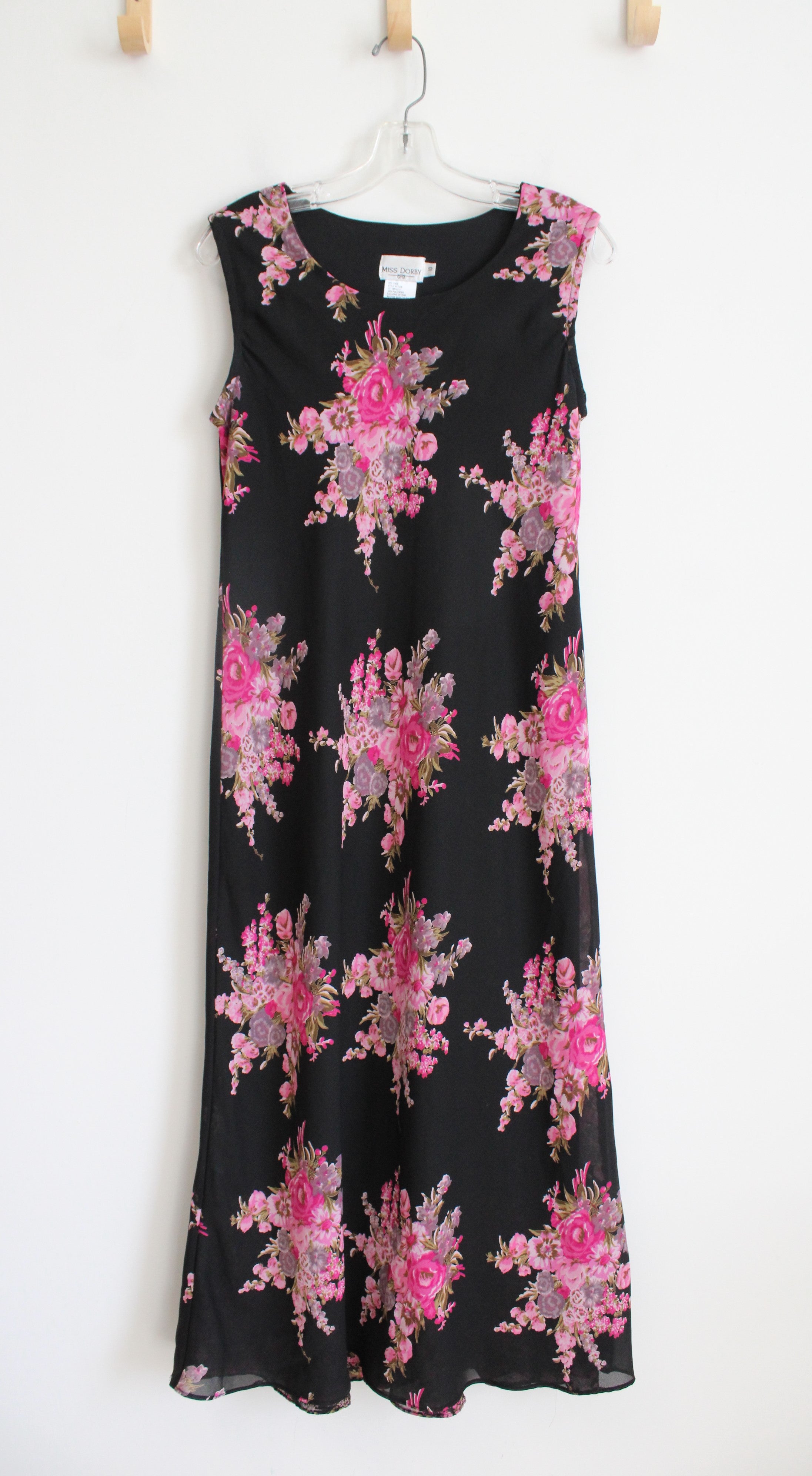 Miss Dorby Pink Floral Black Sleeveless Dress | 10