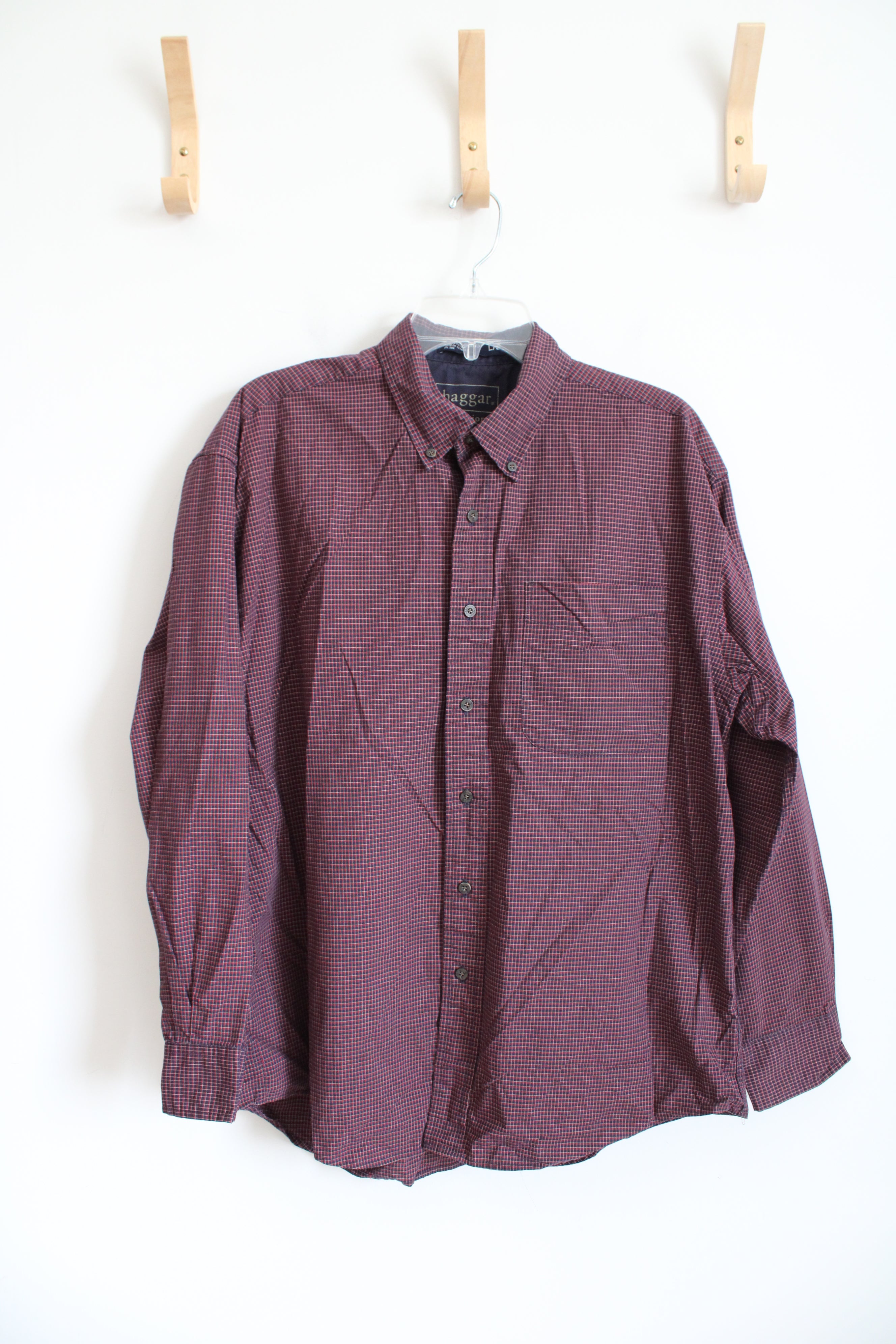 Haggar Red & Blue Plaid Button Down Shirt | L