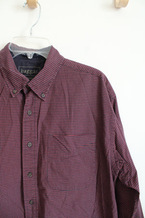 Haggar Red & Blue Plaid Button Down Shirt | L