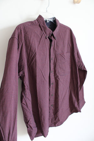 Haggar Red & Blue Plaid Button Down Shirt | L