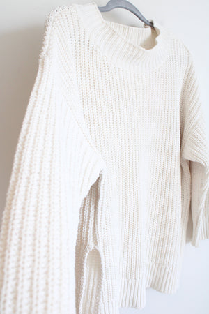 Aerie Cream Mock Neck Knit Loose Fit Sweater | M