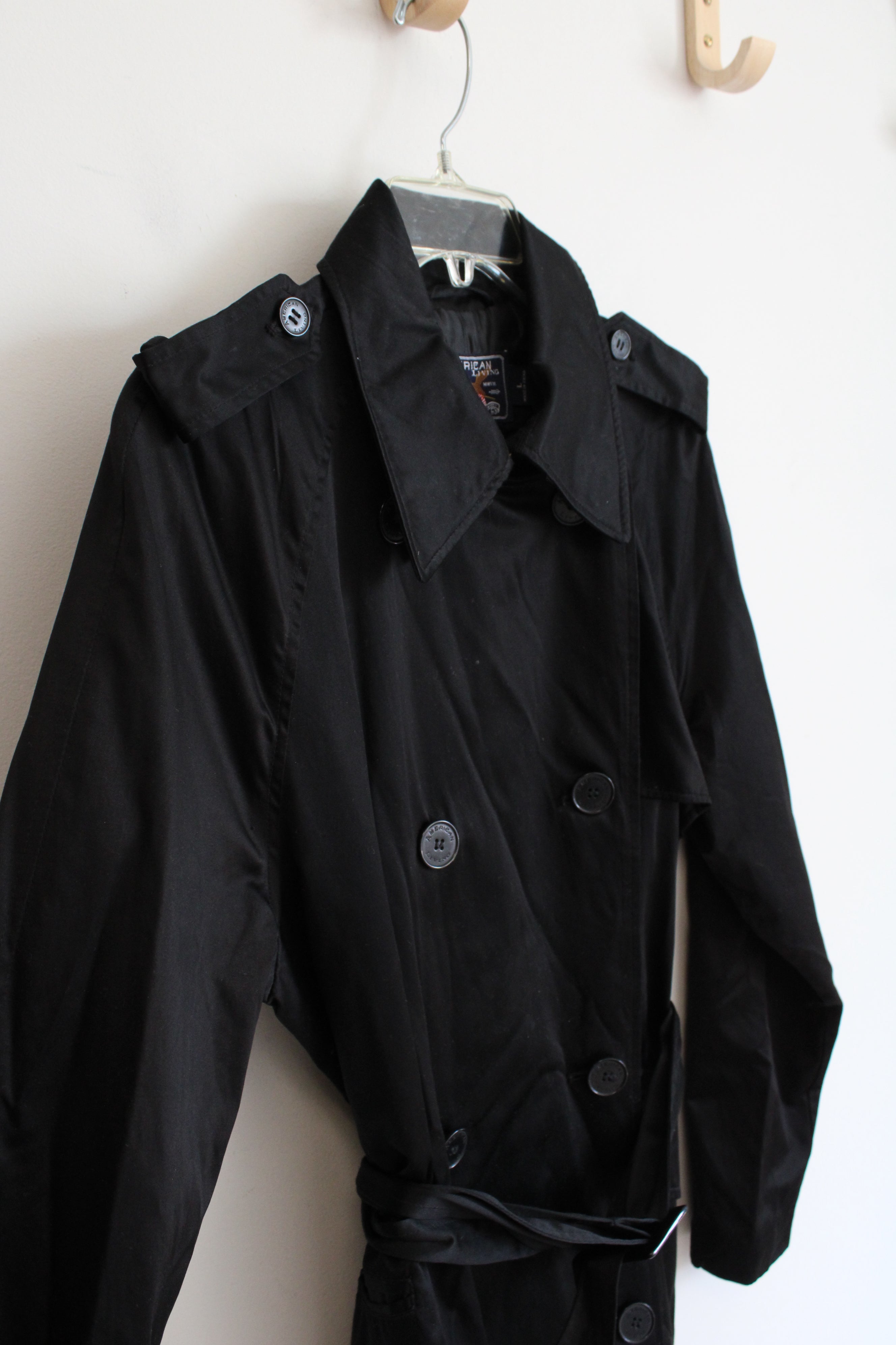 American Living Black Belted Trench Coat | L