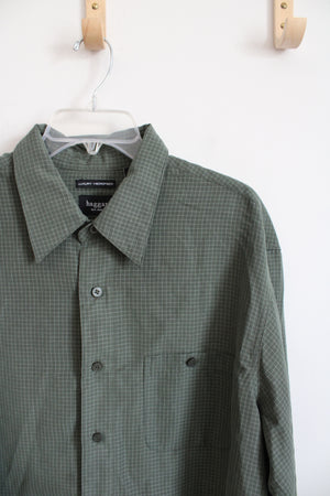 Haggar Luxury Microfiber Green Plaid Button Down Shirt | XL