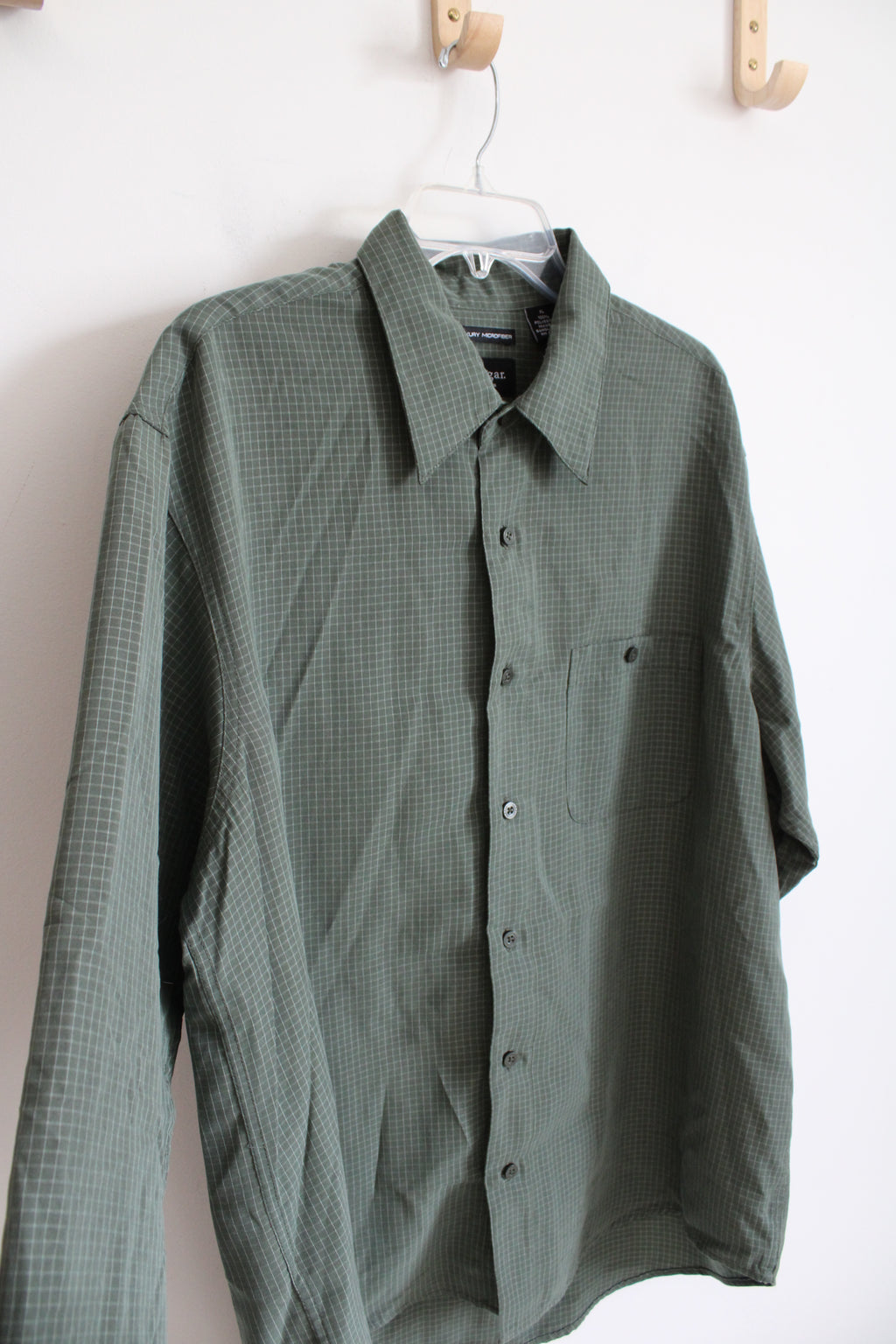 Haggar Luxury Microfiber Green Plaid Button Down Shirt | XL