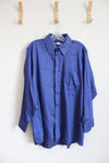 Geoffrey Beene Wrinkle Free Blue Sateen Button Down Shirt | L