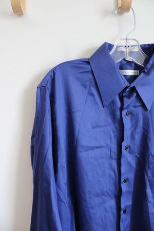 Geoffrey Beene Wrinkle Free Blue Sateen Button Down Shirt | L