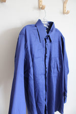 Geoffrey Beene Wrinkle Free Blue Sateen Button Down Shirt | L