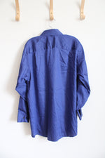 Geoffrey Beene Wrinkle Free Blue Sateen Button Down Shirt | L