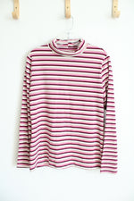 NEW Time And Tru Pink Tan & White Striped Long Sleeved Turtleneck Top | L