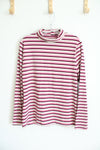 NEW Time And Tru Pink Tan & White Striped Long Sleeved Turtleneck Top | L